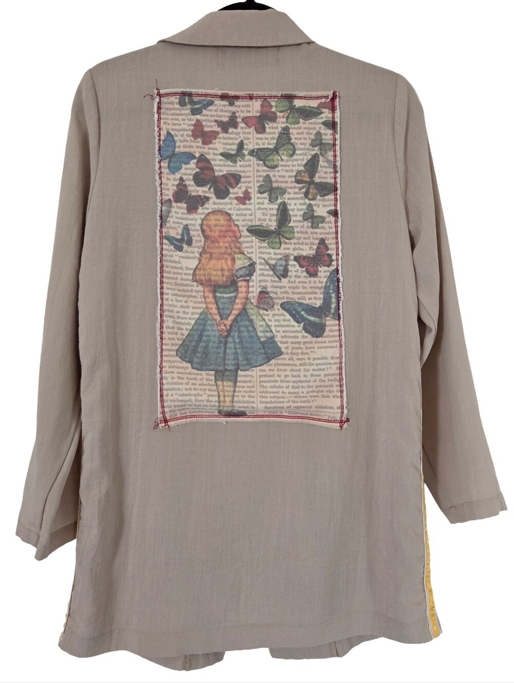 The Nu Vintage Open-Front Jacket "Alice in Wonderland" Upcycled Butterfly  (M)